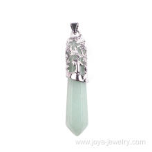 Natural Crystal Green Aventurine Stones Silver Plated Necklaces Pendants with Leather Cord